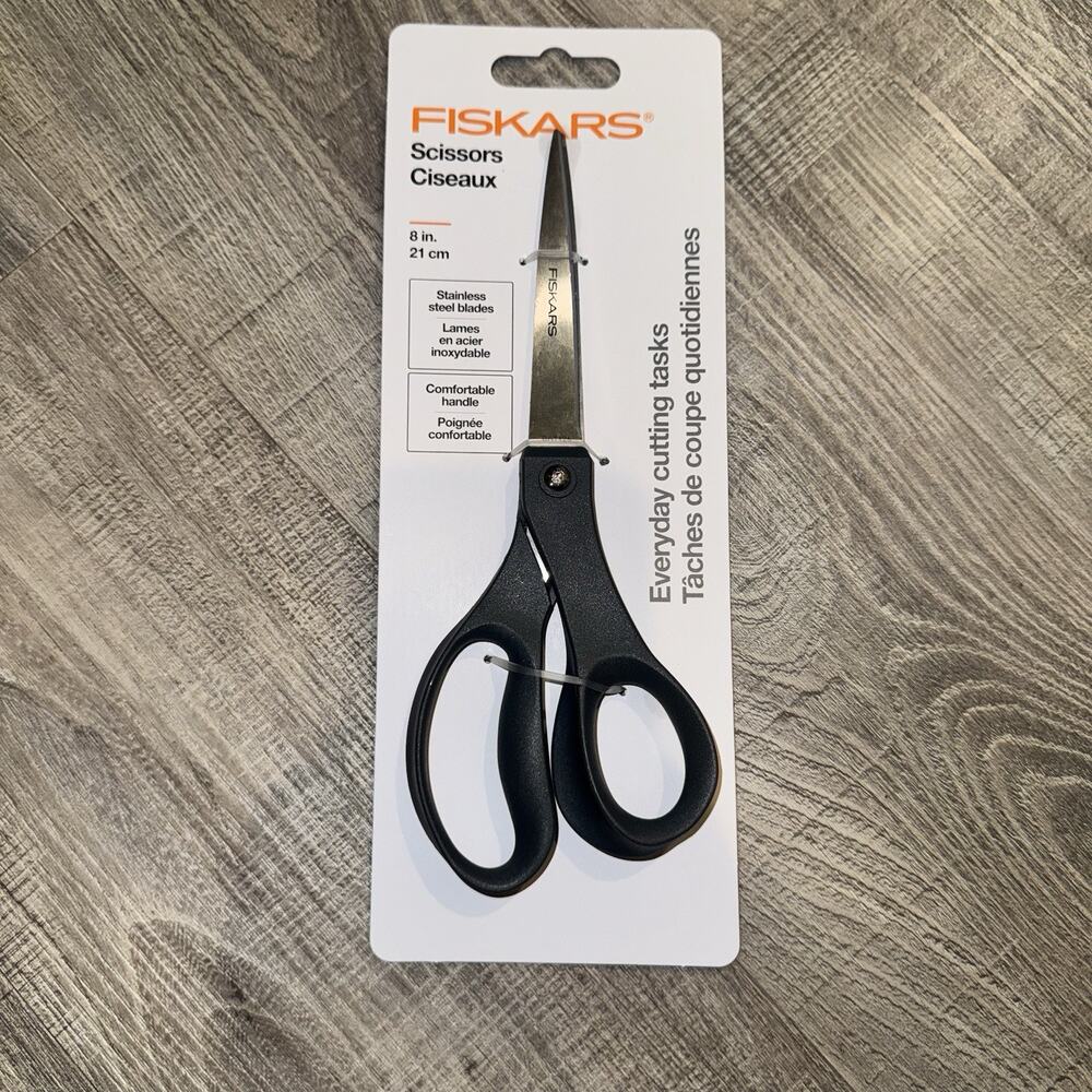 Fiskars 8” All Purpose Scissors Stainless Steel Blades Black Handle NEW
